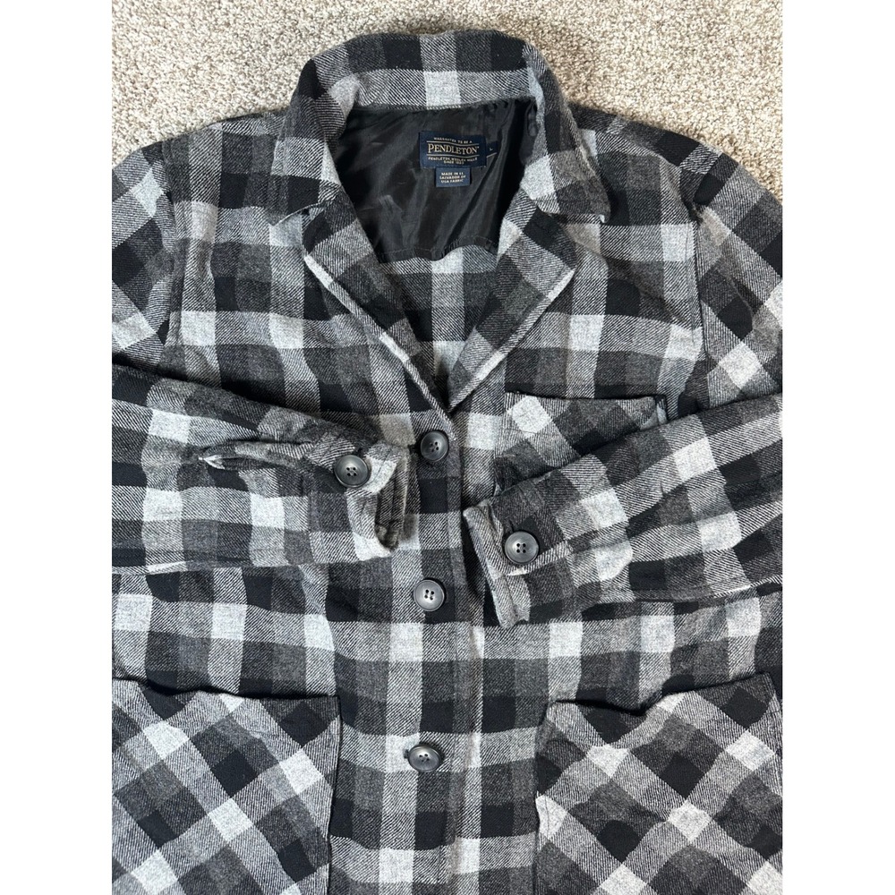 Pendleton Grey Black Buffalo Plaid Wool Chore Coat Jacket Large 1953 Archive